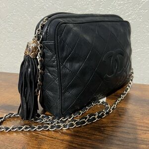 Chanel Black Quilted Lambskin Camera Bag with Tassel